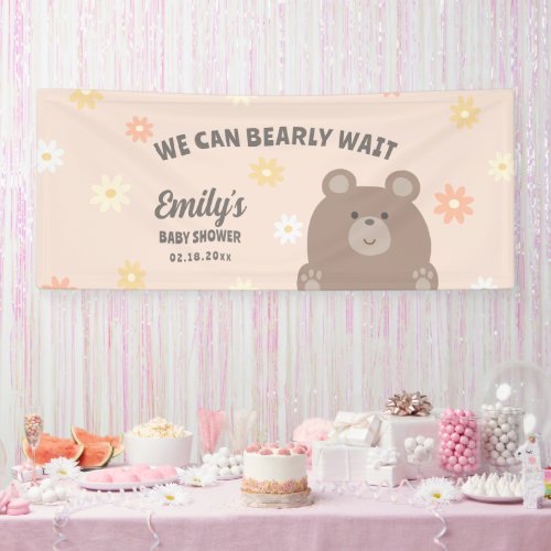 We Can Bearly Wait Floral Girl Baby Shower Welcome Banner