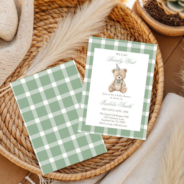 We Can Bearly Wait funny Teddy Bear Baby shower  I Invitation (Creator Uploaded)