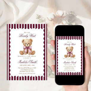 We Can Bearly Wait funny Teddy Bear Baby shower Invitation