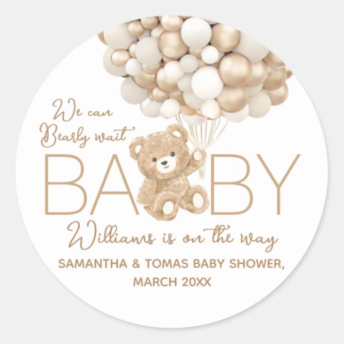 We can Bearly Wait Gender Neutral Baby Shower Classic Round Sticker