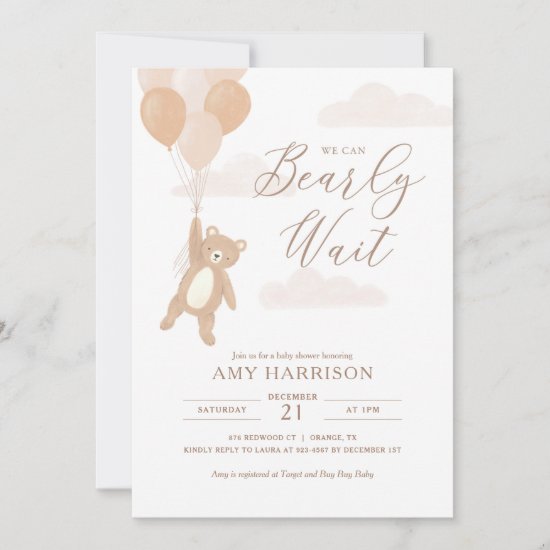 We Can Bearly Wait Gender Neutral Baby Shower Invitation