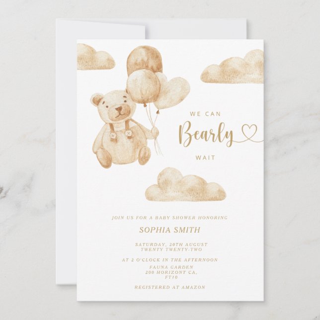 We Can Bearly Wait Gender Neutral Baby Shower Invitation (Front)