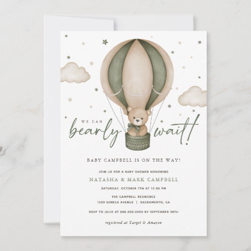 We Can Bearly Wait Gender Neutral Baby Shower Invitation