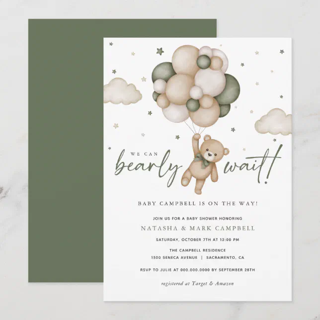 Editable We Can Bearly Wait Girl Shower Thank You Card, Bearly Wait Pink Baby Shower Display Card For Baby Shower Party BRWBS003 - UK