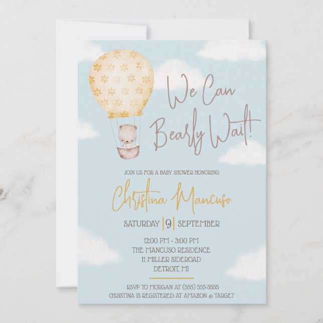 We Can Bearly Wait! Gender Neutral Baby Shower Invitation (Front)