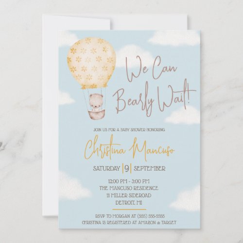 We Can Bearly Wait Gender Neutral Baby Shower Invitation