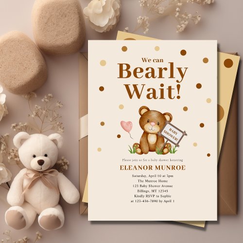 We Can Bearly Wait Gender Neutral Baby Shower  Invitation