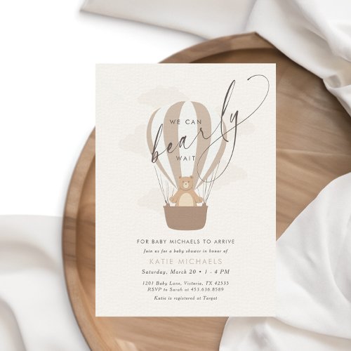 We Can Bearly Wait  Gender Neutral Baby Shower Invitation