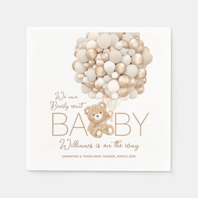We can Bearly Wait Gender Neutral Baby Shower Napkins (Front)