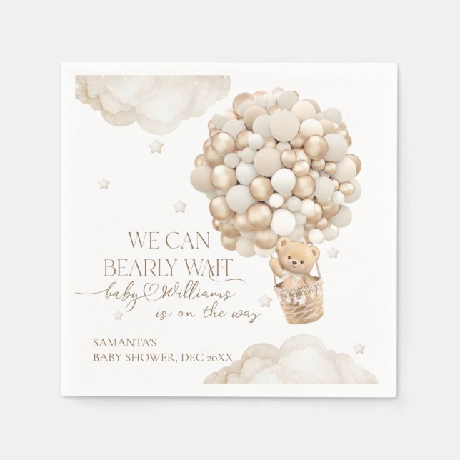 We Can Bearly wait Gender Neutral Baby Shower Napkins (Front)
