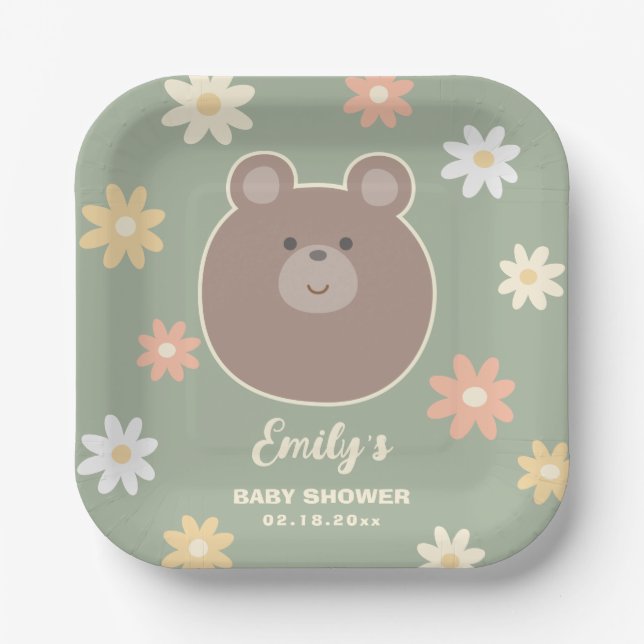We Can Bearly Wait Gender Neutral Baby Shower Paper Plates (Front)