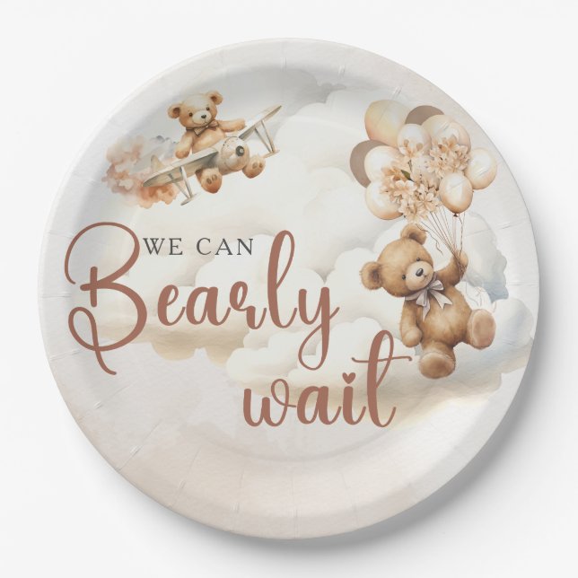 We Can Bearly Wait GENDER NEUTRAL Baby Shower Paper Plates (Front)