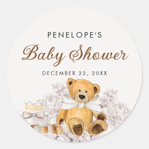 We Can Bearly Wait Gender Neutral Bear Baby Shower Classic Round Sticker