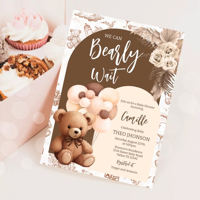 We Can Bearly Wait Gender Neutral Bear Baby Shower Invitation (Creator Uploaded)