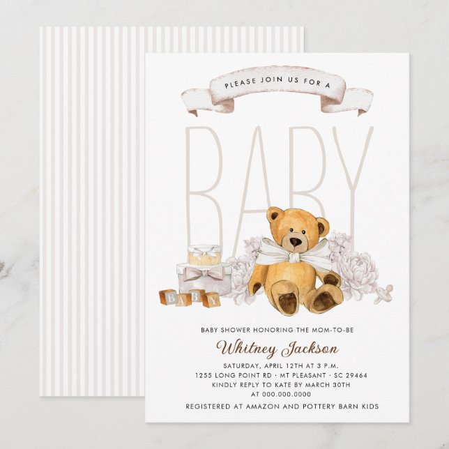 We Can Bearly Wait Gender Neutral Bear Baby Shower Invitation (Front/Back)