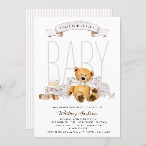 We Can Bearly Wait Gender Neutral Bear Baby Shower Invitation