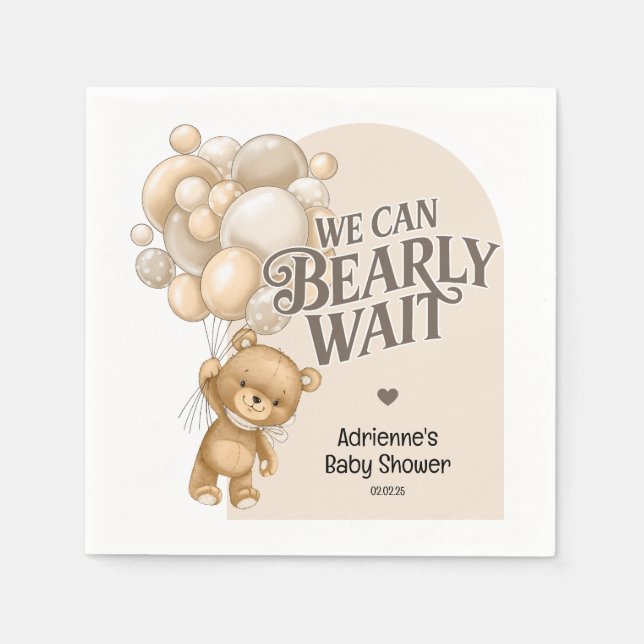 We Can Bearly Wait Gender Neutral Teddy Bear Napkins (Front)