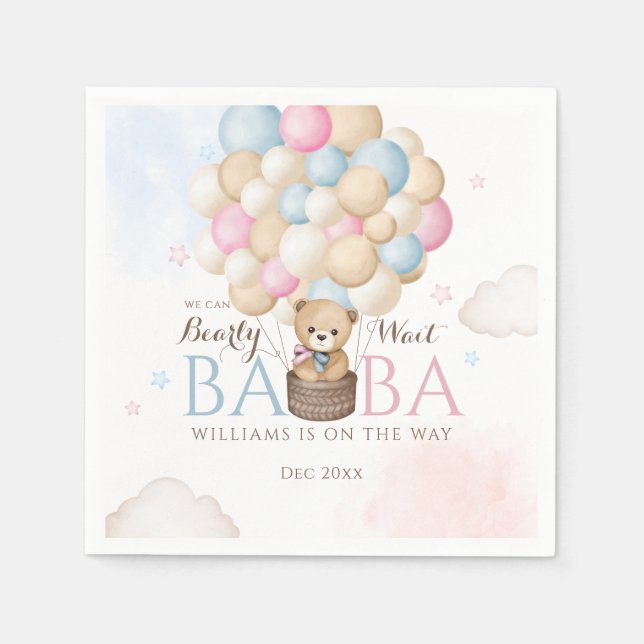 We Can Bearly Wait Gender Reveal Bear Baby Shower  Napkins (Front)