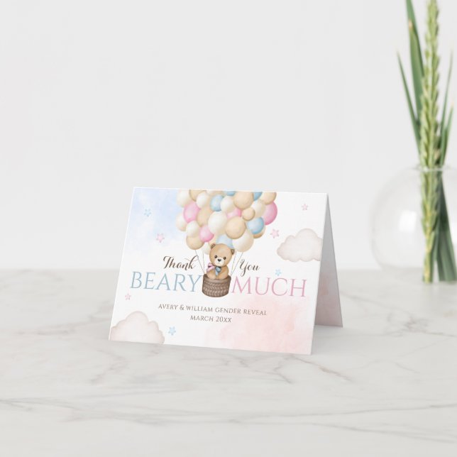 We Can Bearly Wait Gender Reveal Bear Baby Shower  Thank You Card (Front)