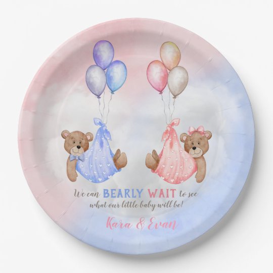 We Can Bearly Wait Gender Reveal Bears Pink Blue Paper Plates