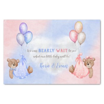 We Can Bearly Wait Gender Reveal Bears Pink Blue Tissue Paper by nawnibelles at Zazzle