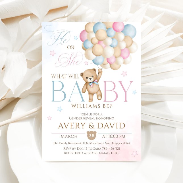 We Can Bearly Wait Gender Reveal He or She Invitation (Creator Uploaded)