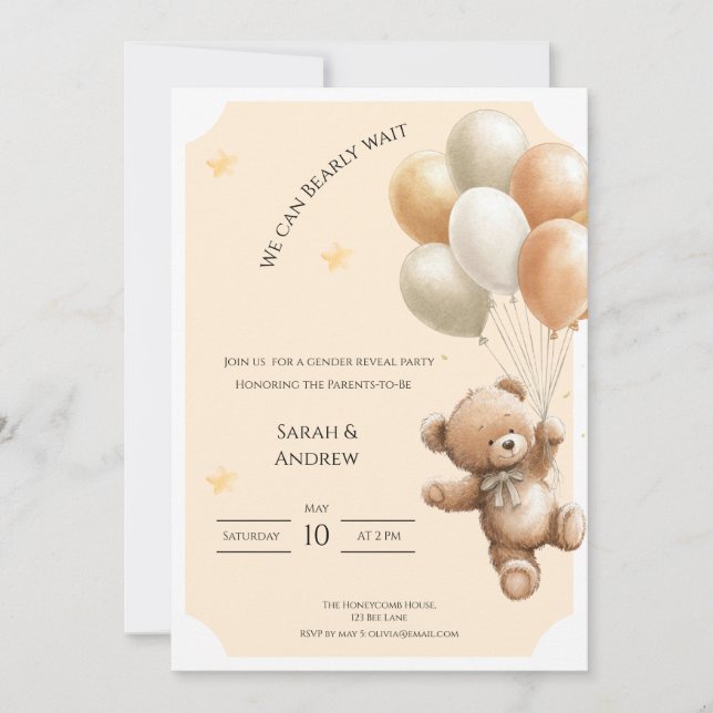 We Can Bearly Wait Gender Reveal Invitation (Front)