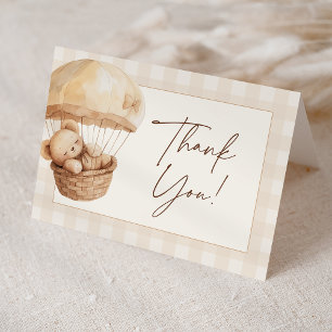 We Can Bearly Wait Gingham Teddy Bear Baby Shower  Letterpress Thank You Card