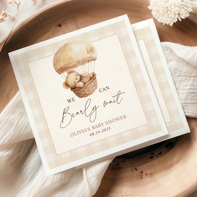 We Can Bearly Wait Gingham Teddy Bear Baby Shower  Napkins (Creator Uploaded)