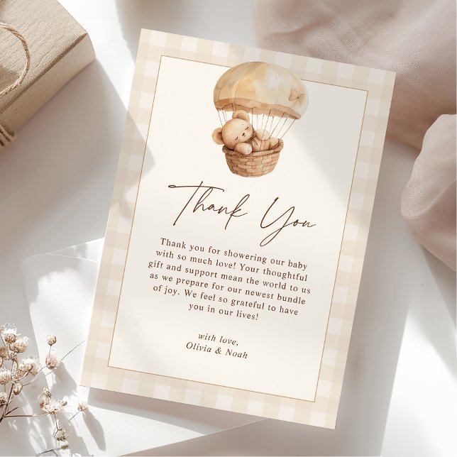We Can Bearly Wait Gingham Teddy Bear Baby Shower  Thank You Card (Creator Uploaded)