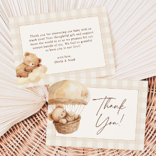 We Can Bearly Wait Gingham Teddy Bear Baby Shower Thank You Card
