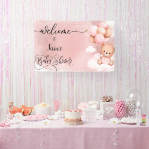 We can Bearly Wait Girl Baby shower Banner