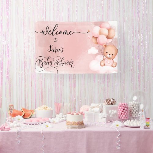 We can Bearly Wait Girl Baby shower Banner 