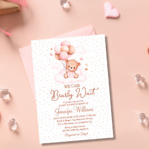 we can bearly wait, girl baby shower brown arch invitation
