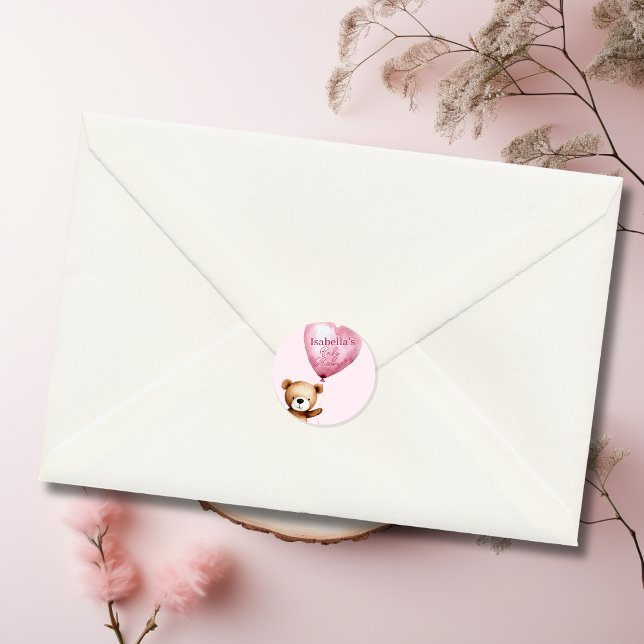 We Can Bearly Wait Girl Baby Shower  Classic Round Sticker (Creator Uploaded)