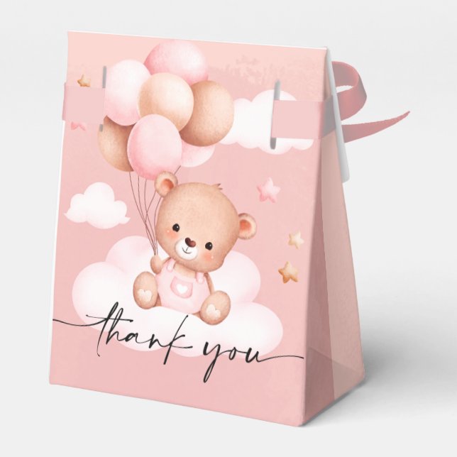 We can Bearly Wait Girl Baby Shower  Favor Boxes (Back Side)