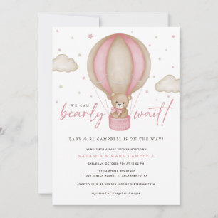 We Can Bearly Wait Girl Baby Shower Invitation