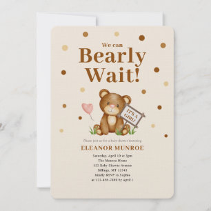 We Can Bearly Wait Girl Baby Shower Invitation