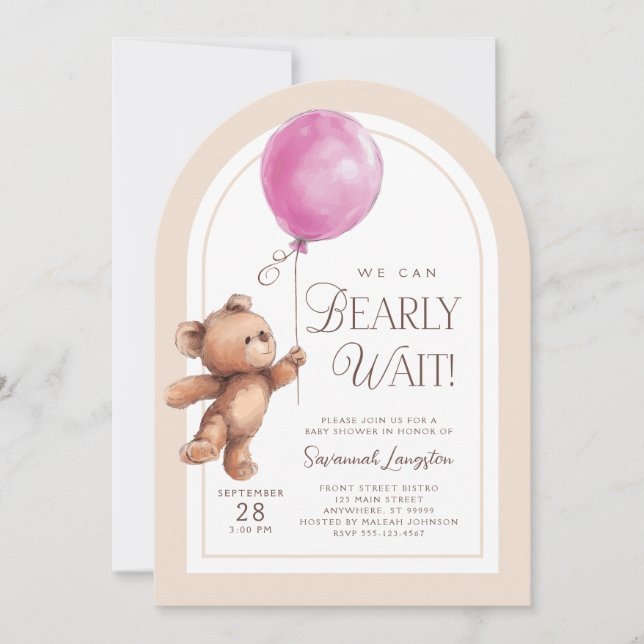 We Can Bearly Wait Girl Baby Shower Invitation (Front)