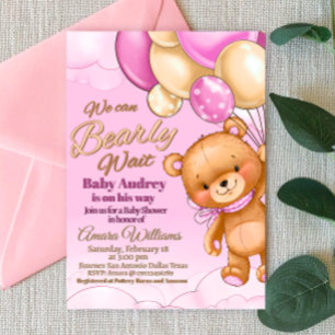 We Can Bearly Wait - Girl Baby Shower Invitation