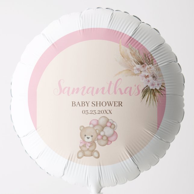 We Can Bearly Wait Girl Baby Shower Large Balloon (Front)