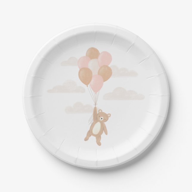 We Can Bearly Wait Girl Baby Shower Paper Plates (Front)