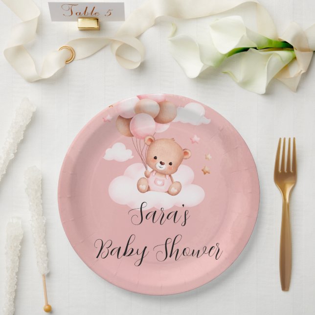 We Can Bearly Wait Girl Baby Shower  Paper Plates (Wedding)