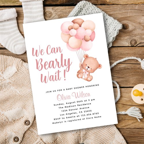 We Can Bearly Wait Girl Baby Shower Script Invitation