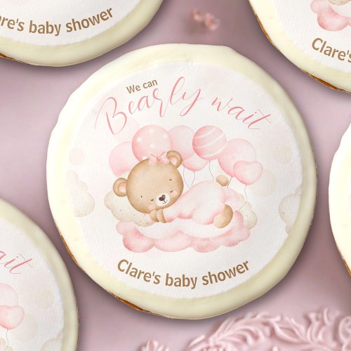 We Can Bearly Wait Girl Baby Shower Sugar Cookie