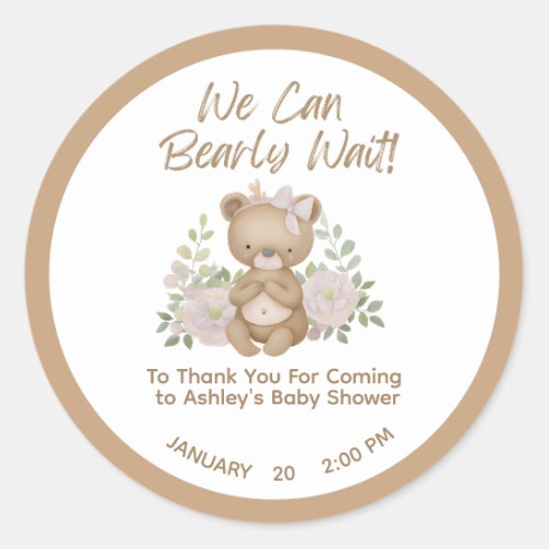 We Can Bearly Wait Girl Baby Shower Thank You Classic Round Sticker