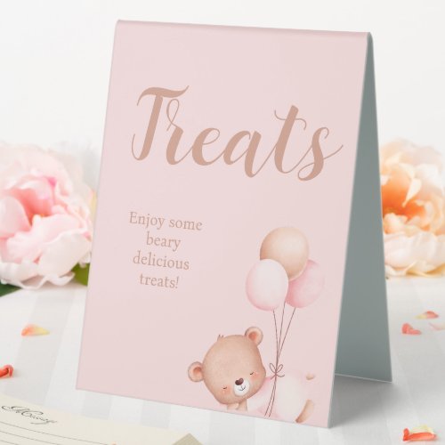 We can Bearly Wait Girl Baby shower Treats  Table Tent Sign