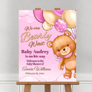 We Can Bearly Wait - Girl Baby Shower Welcome Sign