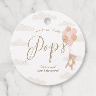 We Can Bearly Wait Girl Baby Shower Wine Bottle Favor Tags