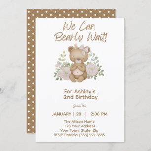 We Can Bearly Wait Girl Birthday Party Invitation